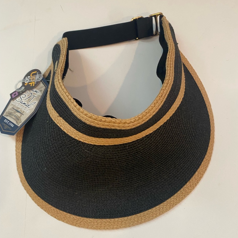 Sun and sand women’s Tan raffia Paperbraid with Lurex Metallic Visor, Brim 4.5”